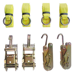 4 Point Tie Down Kit, 4 Ratchets w/Double Finger Hooks, 4 Lasso Straps - Manufacturer Express