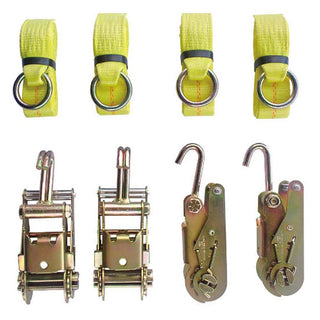 4 Point Tie Down Kit, 4 Ratchets w/Double Finger Hooks, 4 Lasso Straps - Manufacturer Express