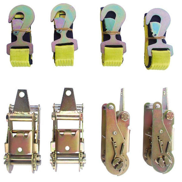 4 Point Tie Down Kit, 4 Ratchets W/ Tabs, 4 Straps W/Flat Snaps - Manufacturer Express