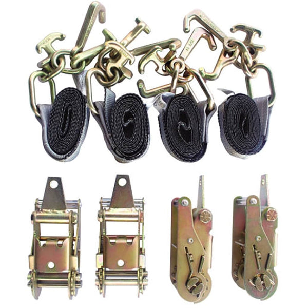 4 Point Tie Down Kit, 4 Ratchets W/Tabs, 4 Straps W/RTJ Hooks - Manufacturer Express