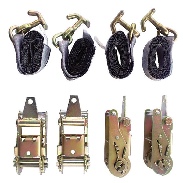 4 Point Tie Down Kit, 4 Ratchets W/ Tabs. 4 Straps W/ T-J Hooks - Manufacturer Express