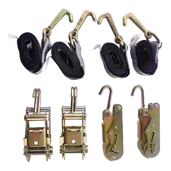 4 Point Tie Down Kit Ratchet Finger Hooks Mini J Hook Straps - Manufacturer Express