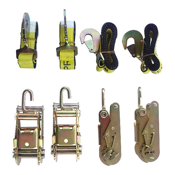 4 Point Towing Kit, 4 Ratchets W/4 Side Way Hooks, 4 Straps W/Twisted Snap Hooks - Manufacturer Express