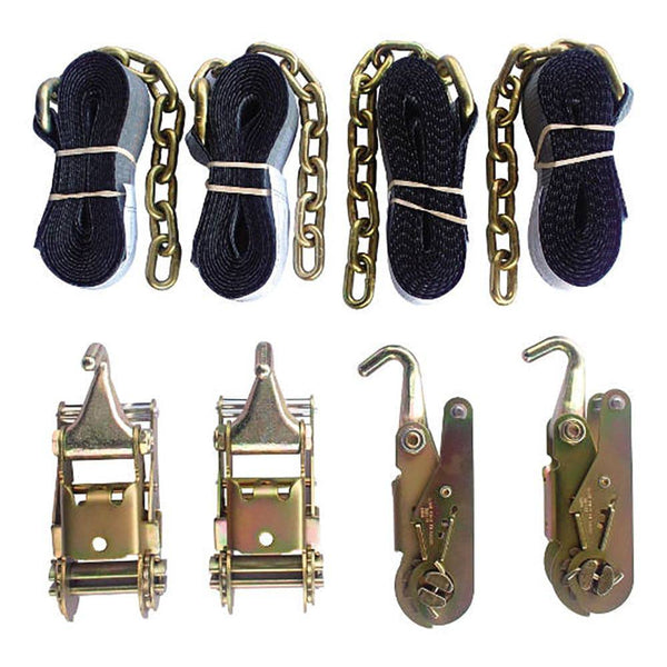4 Point Towing Kit, 4 Ratchets w/Drop Forged Finger, 4 Straps w/Chain Ext. - Manufacturer Express