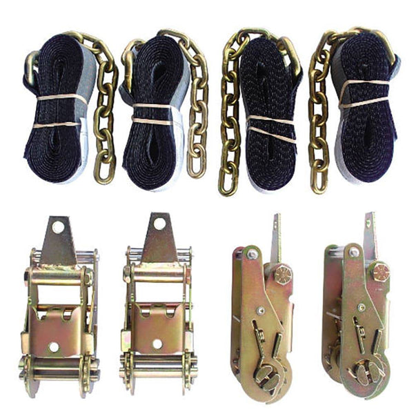 4 Point Towing Kit, 4 Ratchets W/Tabs, 4 Straps W/Chain Ext. - Manufacturer Express