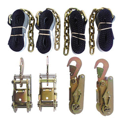 Tie Down Kit Towing, 4 Ratchets W/ Flat Snap Hooks, 4 Chain End Straps - Manufacturer Express