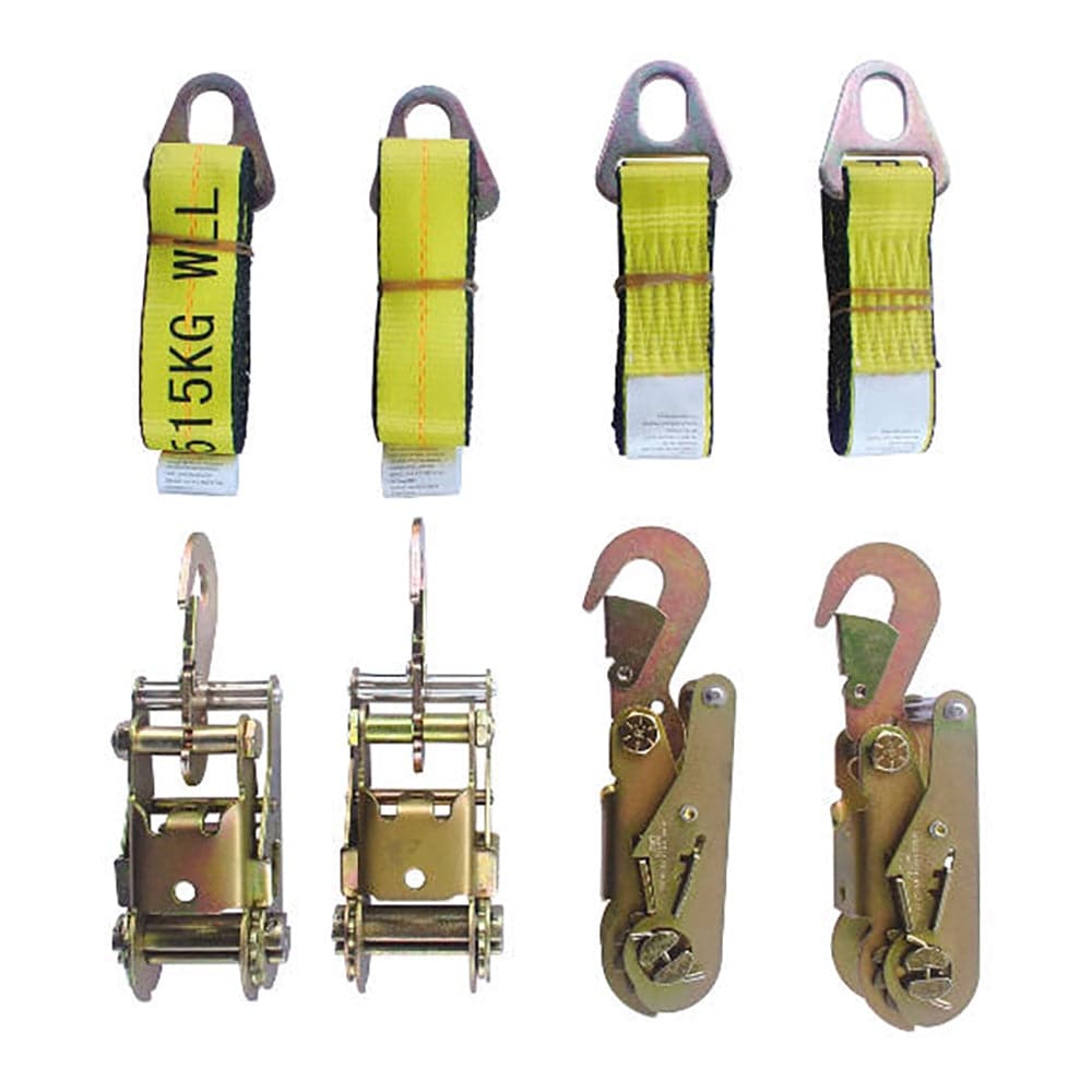 Tie Down Kit Towing, 4 Short Wide Ratchets W/Flat Snap Hooks, 4 Keyhole