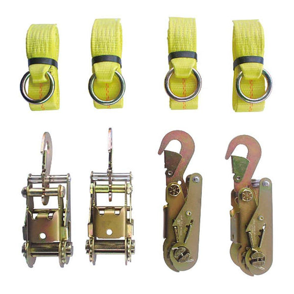 Tie Down Kit Towing, 4 Ratchets W/Flat Snap Hooks, 4 Lasso Straps W/O Ring - Manufacturer Express