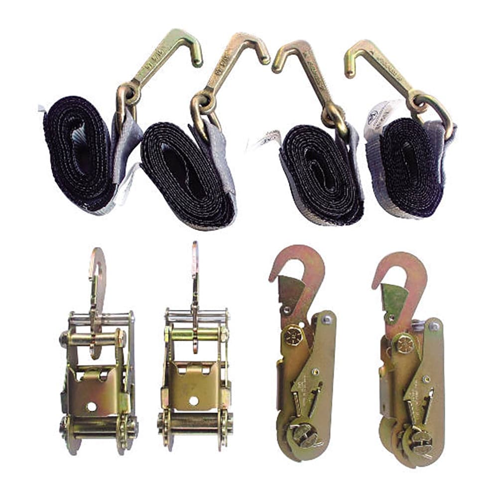 Tie Down Kit Towing, 4 Short Wide Ratchets W/Flat Snap Hooks, 4 Straps  W/Mini J Hooks