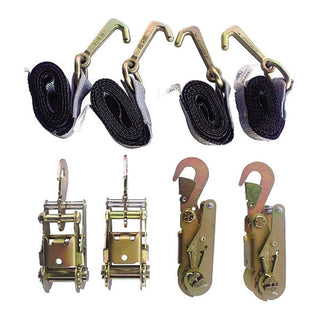 Tie Down Kit Towing, 4 Ratchets W/Flat Snap Hooks, 4 Straps W/Mini J Hooks - Manufacturer Express