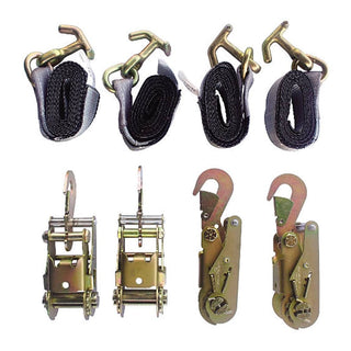 Tie Down Kit Towing, 4 Ratchets W/Flat Snap Hooks, 4 Straps W/ TJ Hooks - Manufacturer Express