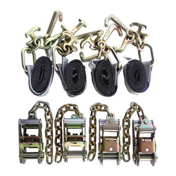 Towing 4 Point Tie Down, 4 Ratchets w/Chain Ends, 4 Straps RTJ Hook - Manufacturer Express