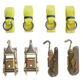 Towing 4 Point Tie Down, 4 Ratchets W/Drop Forged Finger,  4 Lasso Straps W/O Ring - Manufacturer Express