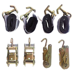 Towing 4 Point Tie Down, 4 Ratchets W/Single Finger,  4 Straps W/RTJ Hooks - Manufacturer Express