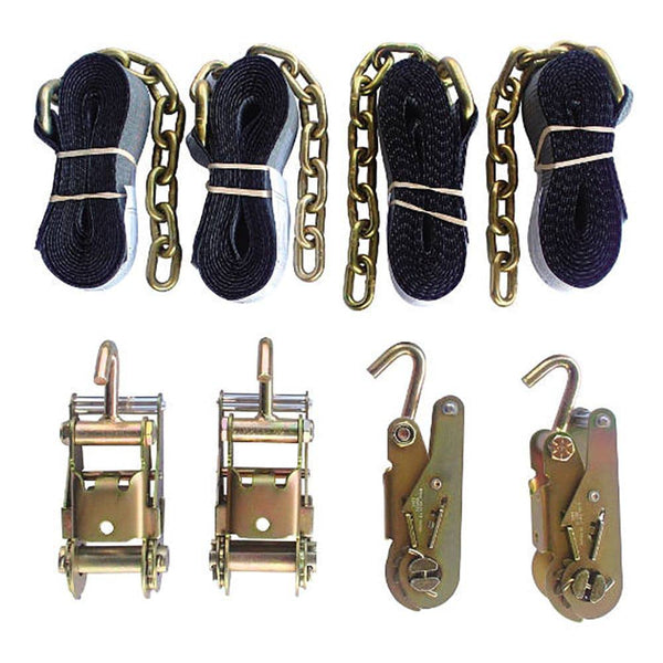Towing 4 Point Tie Down,  4 Ratchets W/Single Fingers,  4 Chain End Straps - Manufacturer Express
