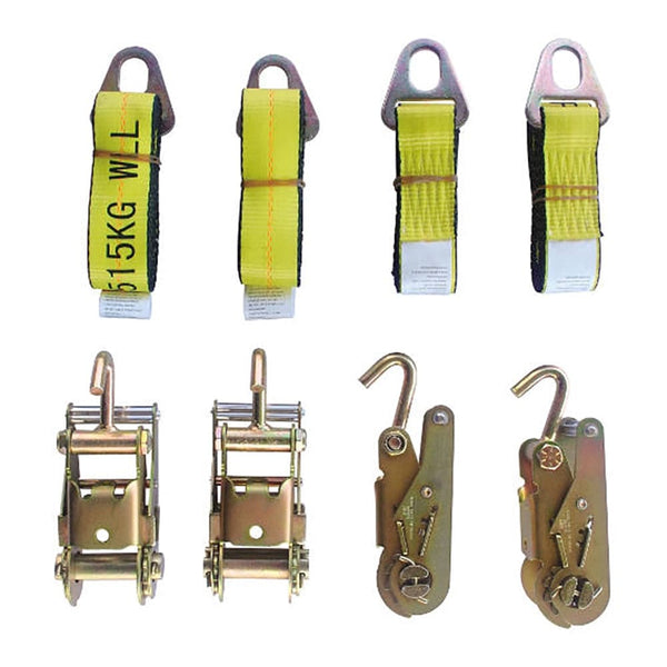 Towing 4 Point Tie Down,  4 Ratchets W/Single Fingers,  4 Keyhole Straps - Manufacturer Express