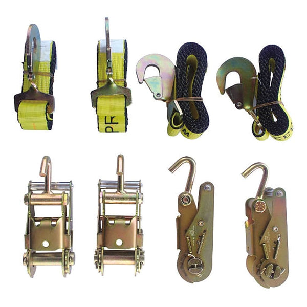Towing 4 Point Tie Down,  4 Ratchets W/Single Fingers, 4 Straps W/Twist Snap Hooks - Manufacturer Express